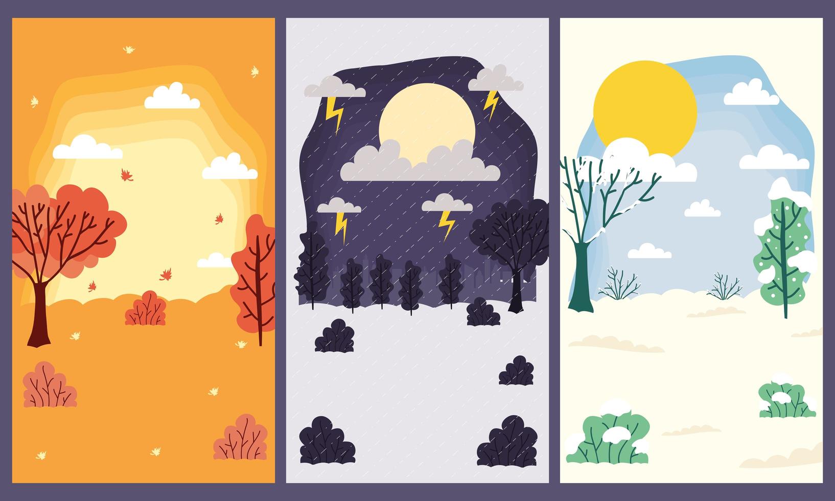 Cute seasons scene card background set vector
