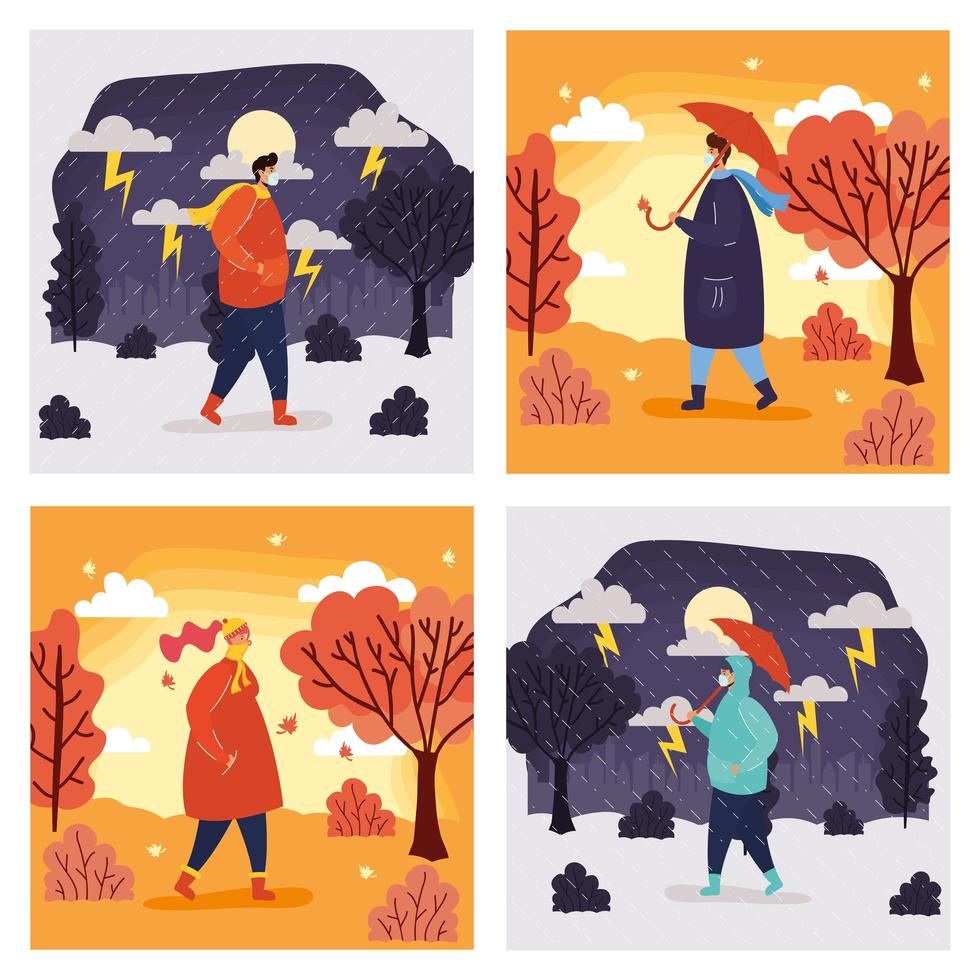 People outdoors in different season scenes vector