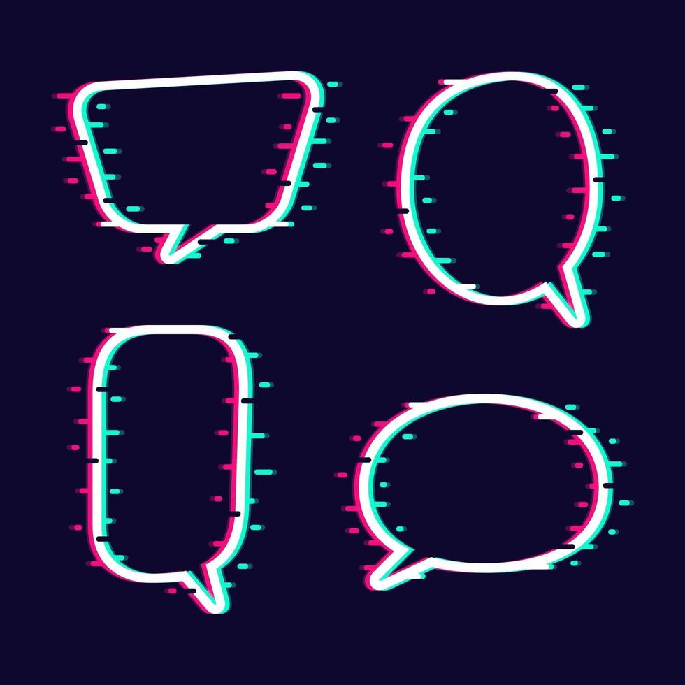 Glitch effect speech bubble set vector