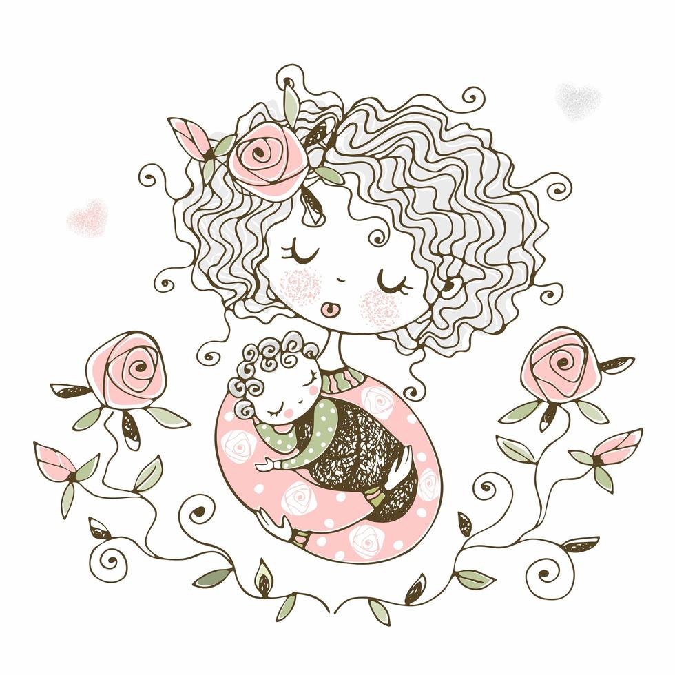 Mother holds her baby. Mother's day. vector