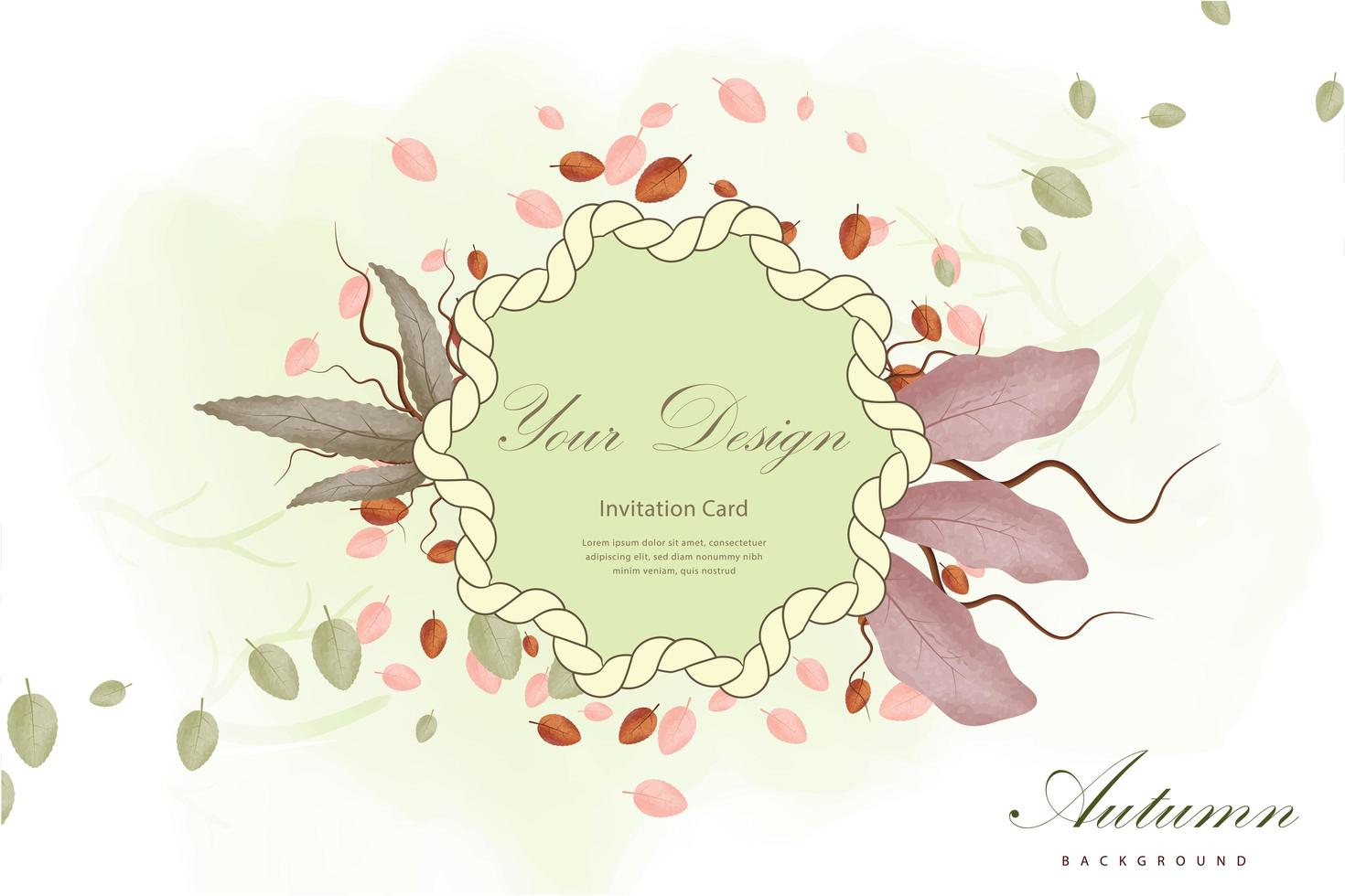 Autumn green rope frame and leaves background vector