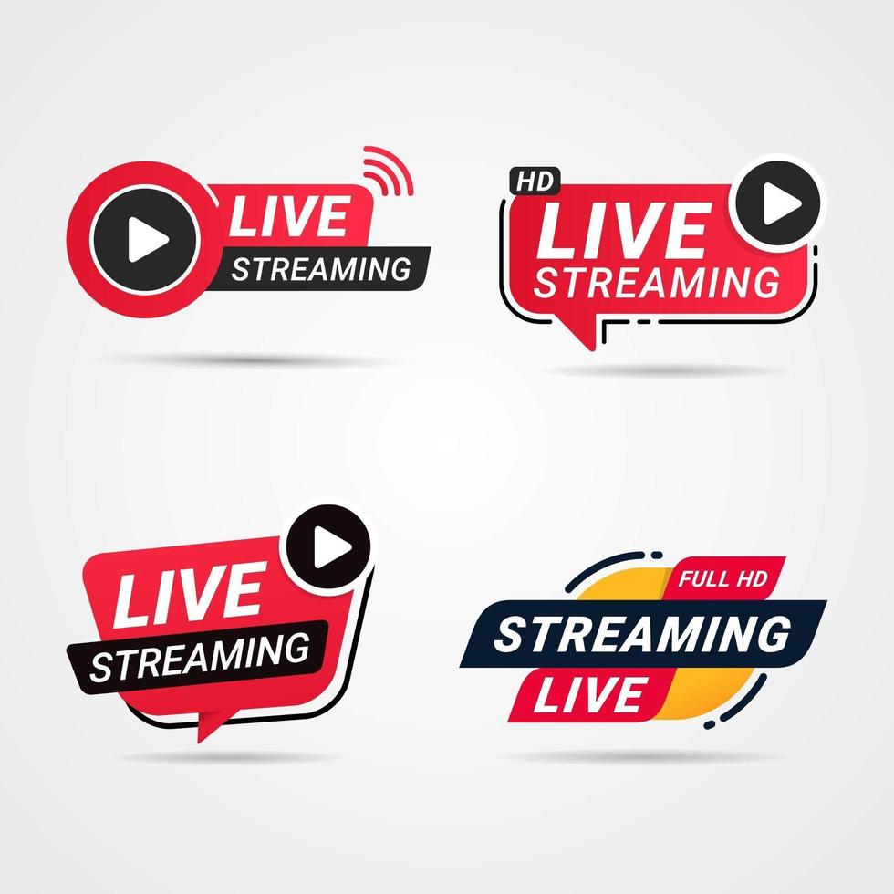 Live Streaming button, badge set vector