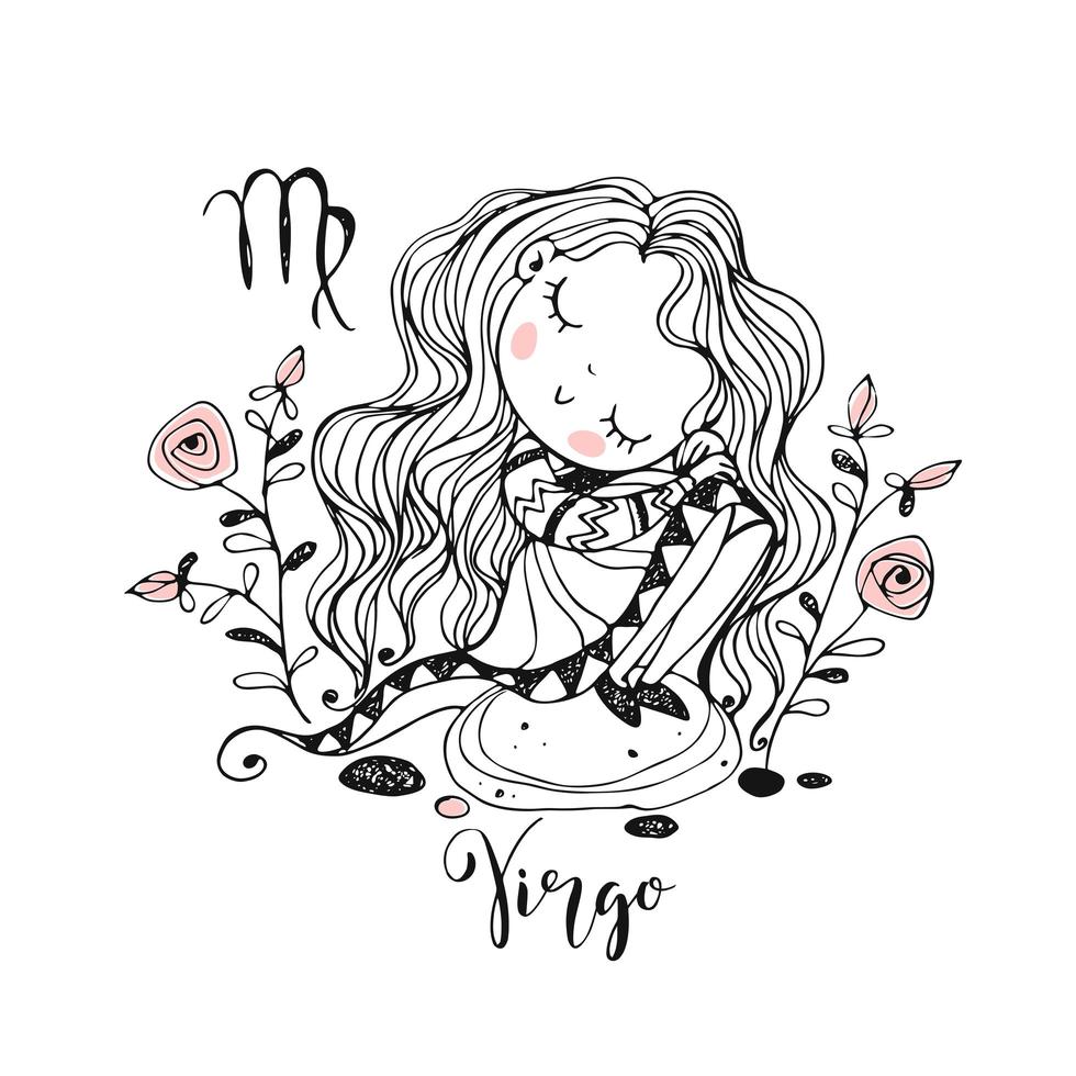 Children's zodiac. Sign Of Virgo. Cute girl vector