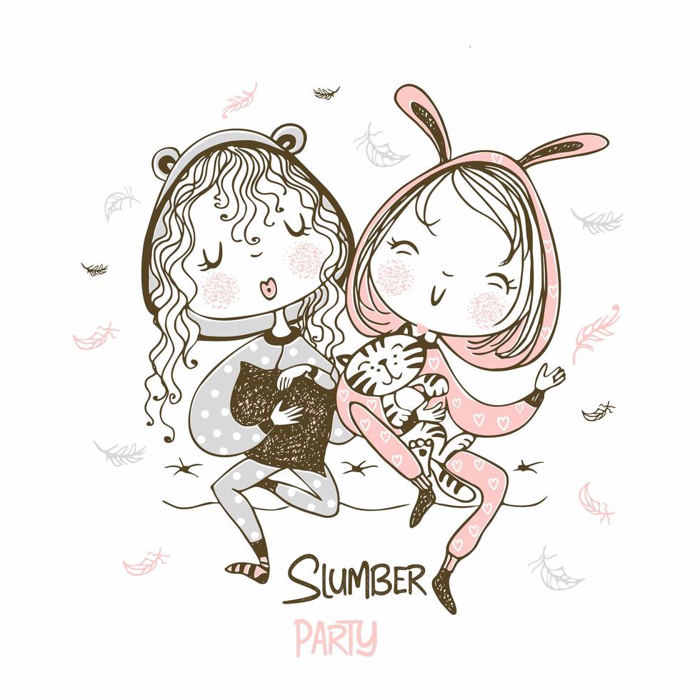 Girls in pajamas having fun vector