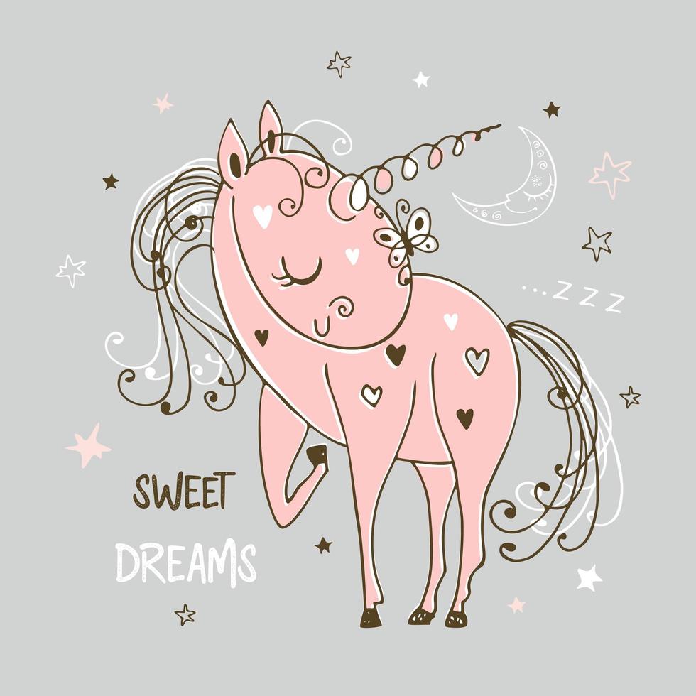 dulce lindo unicornio está durmiendo vector