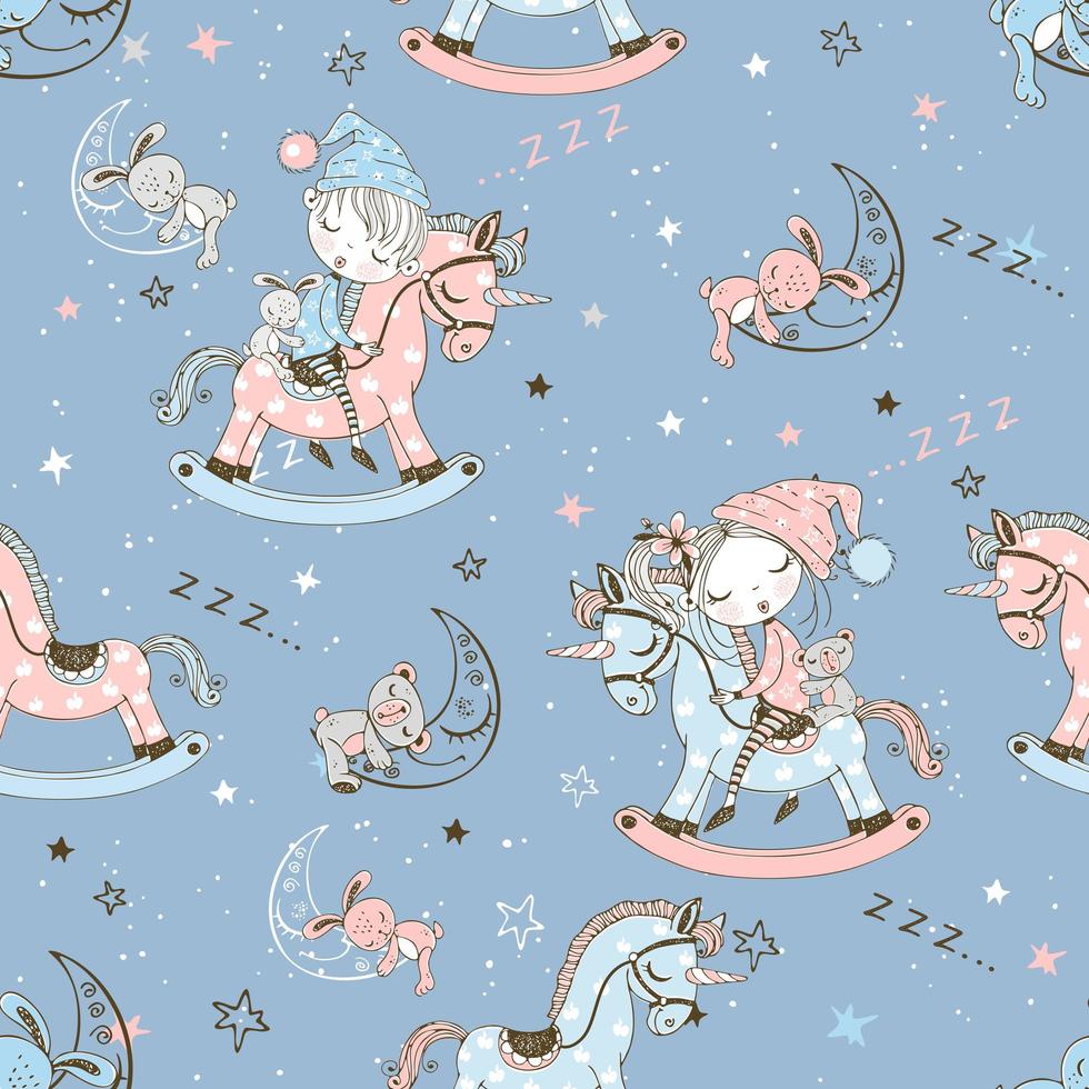 Seamless pattern with cute children sleeping vector