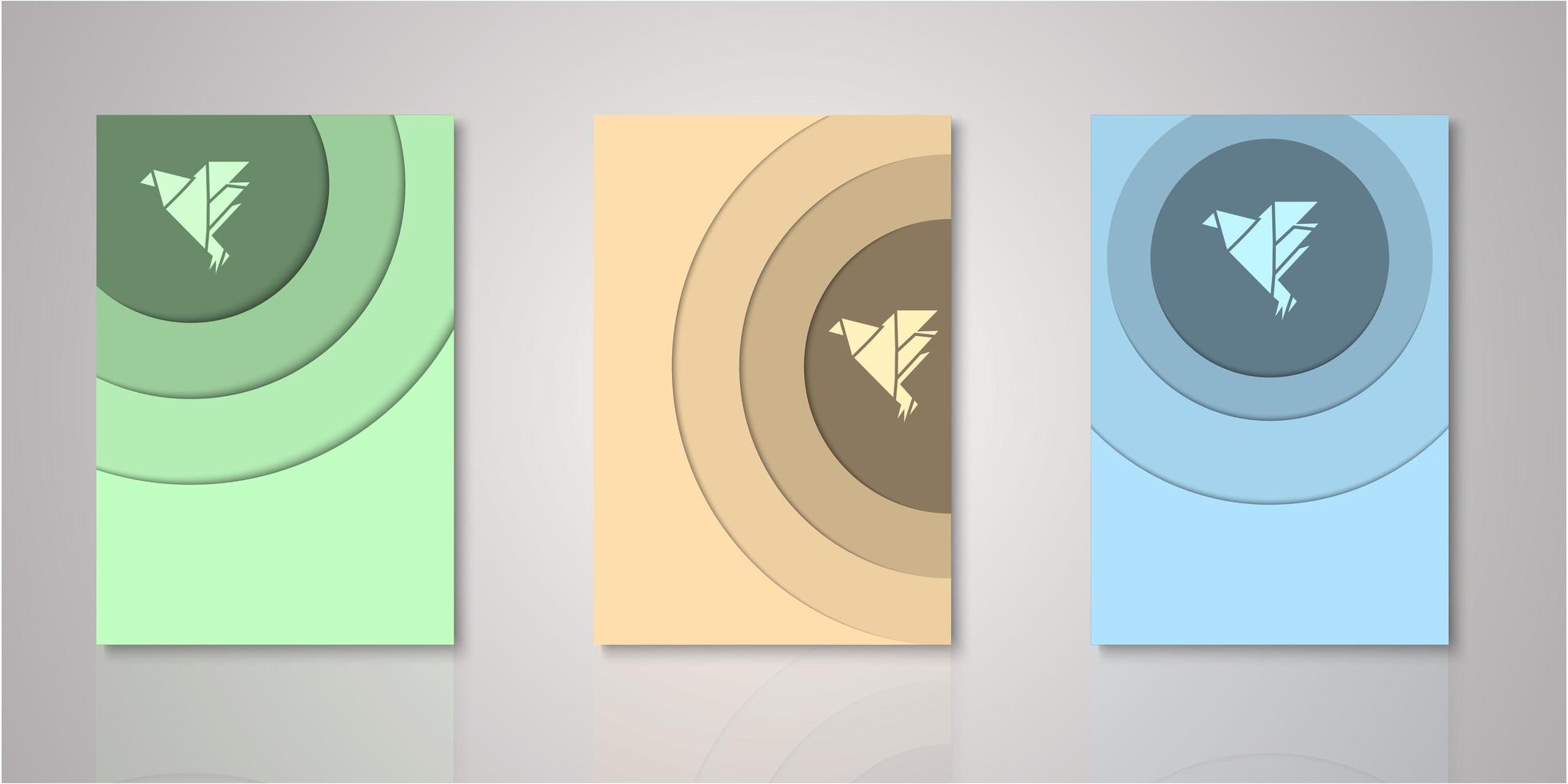 conjunto de capas de corte de papel circular y cubiertas de origami de aves vector