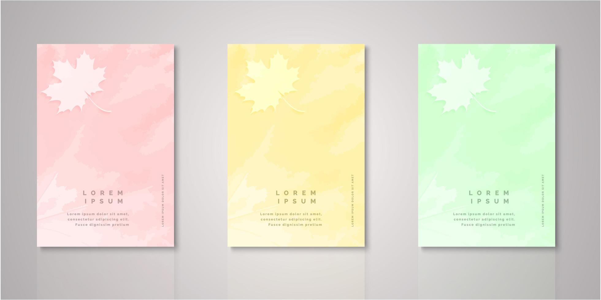 Set leaf watercolor covers vector