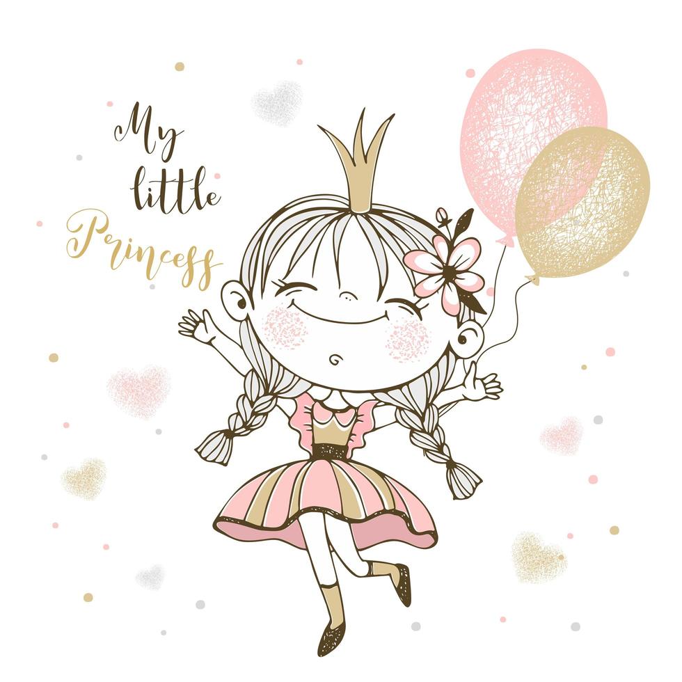 Cute little Princess with balloons vector