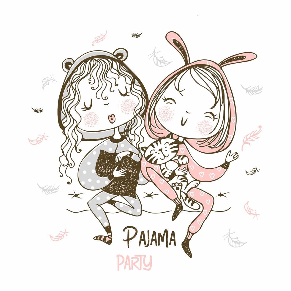 Girls having fun at a pajama party vector