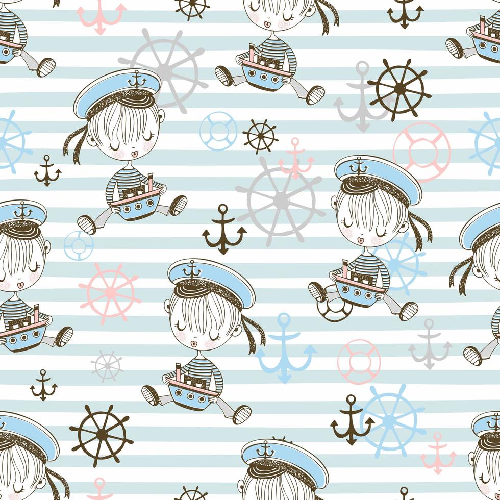 Seamless pattern with cute sailor boys. vector
