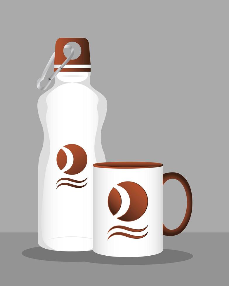 icono de maqueta de marca de botella y taza vector