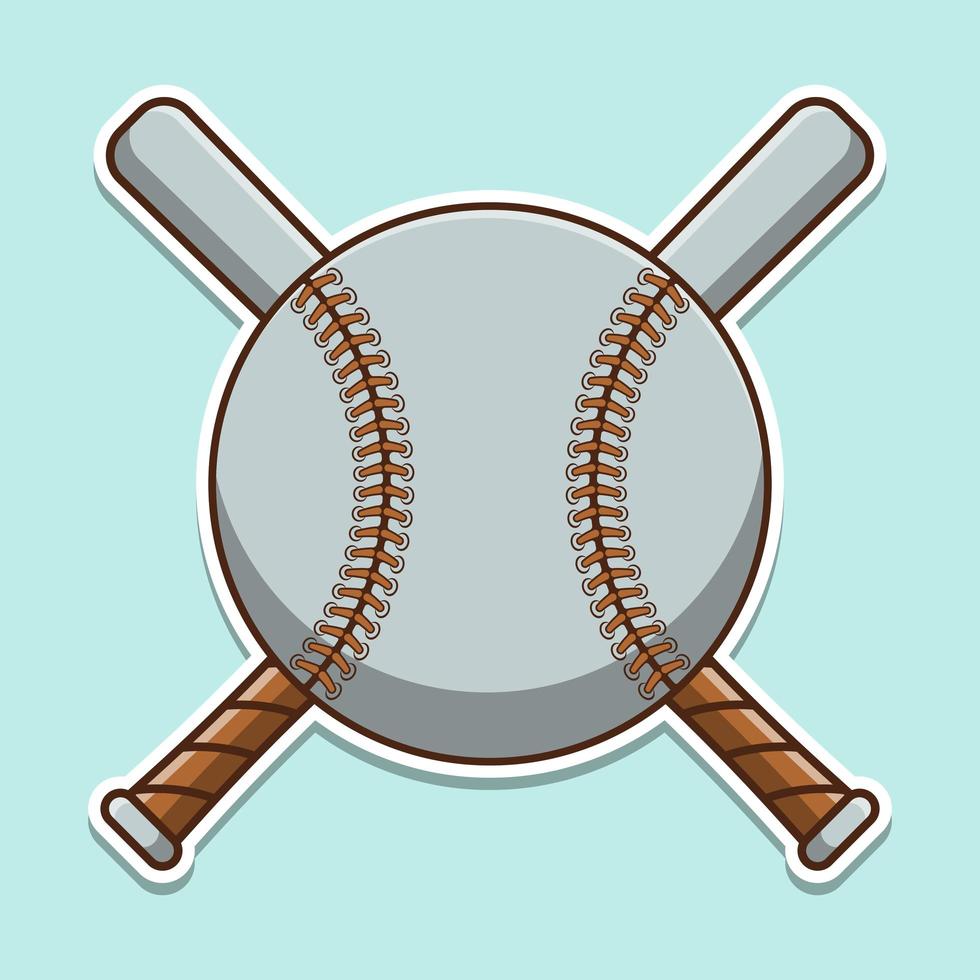 Cute baseball with crossed bats cartoon vector