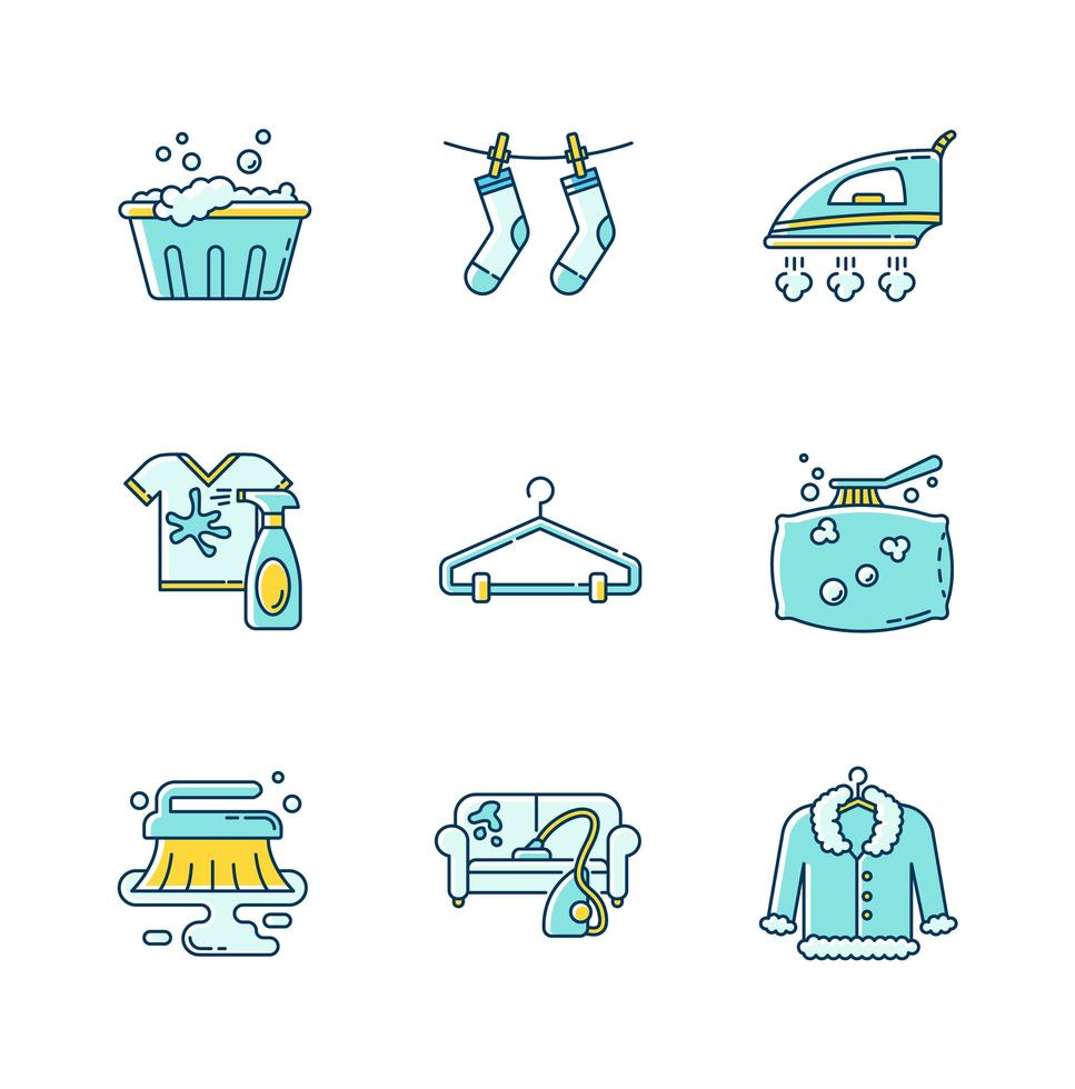 Laundry and cleanup service icons set. vector
