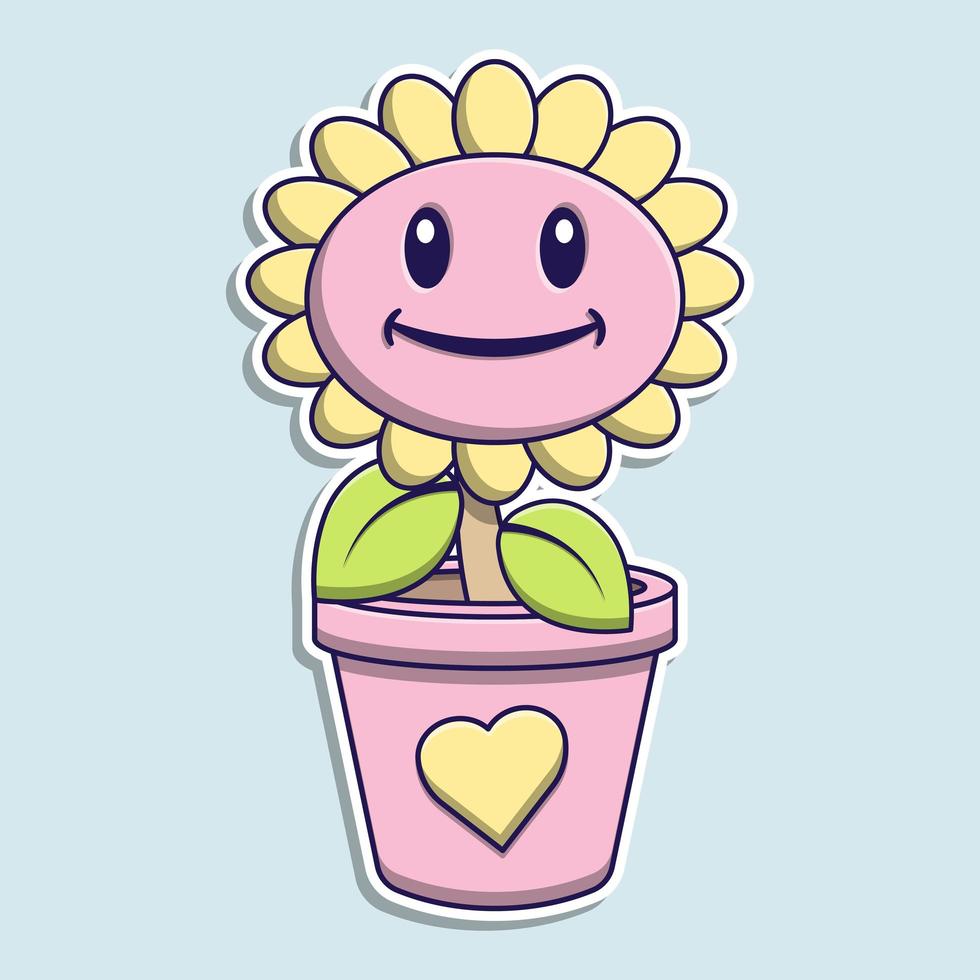 Cute pink sunflower cartoon vector