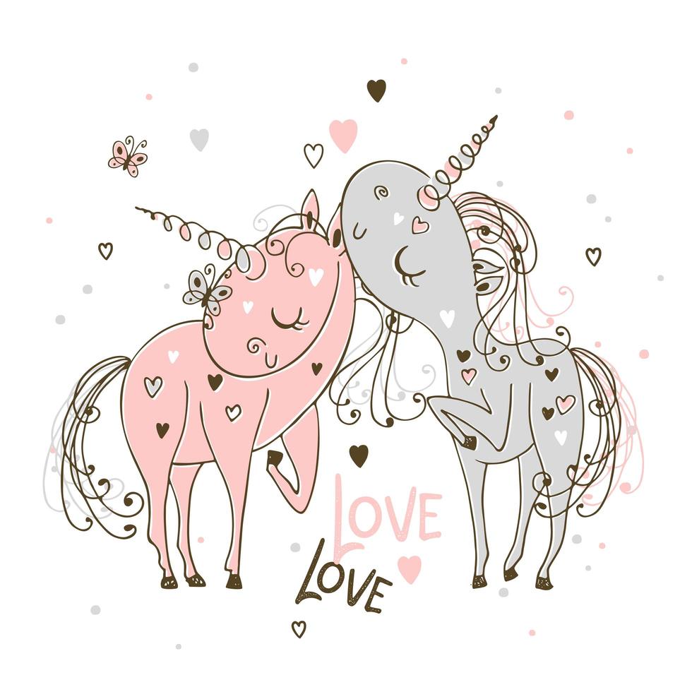 unicornios enamorados el uno del otro vector
