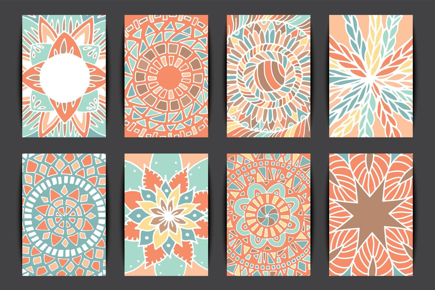 Flower mandala pattern card set vector