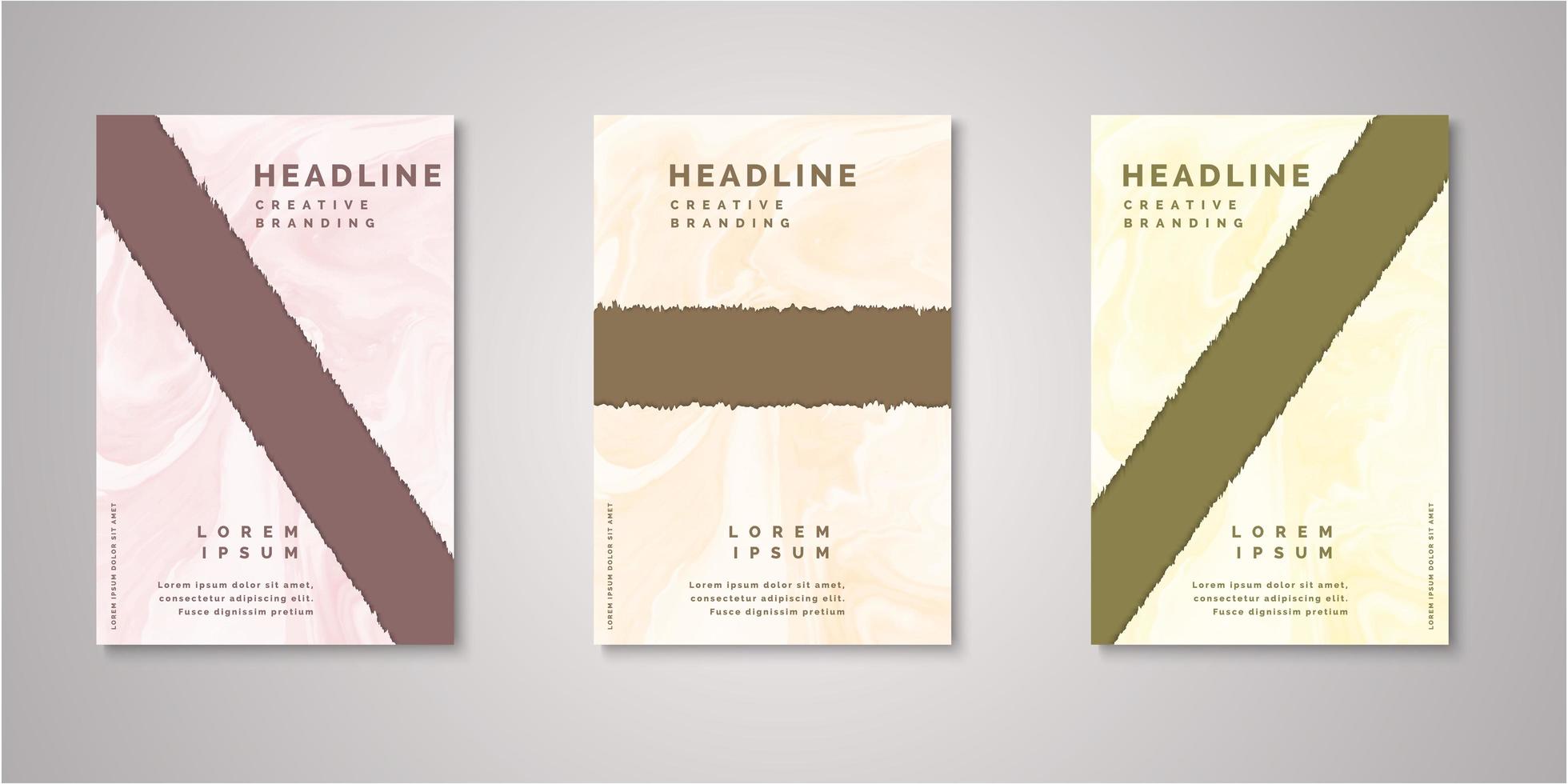 Set of angled ripped shape watercolor covers vector