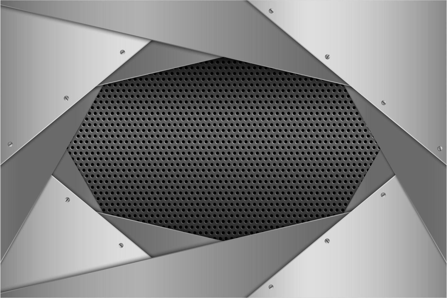 Metallic silver layered angled panels with perforated texture vector