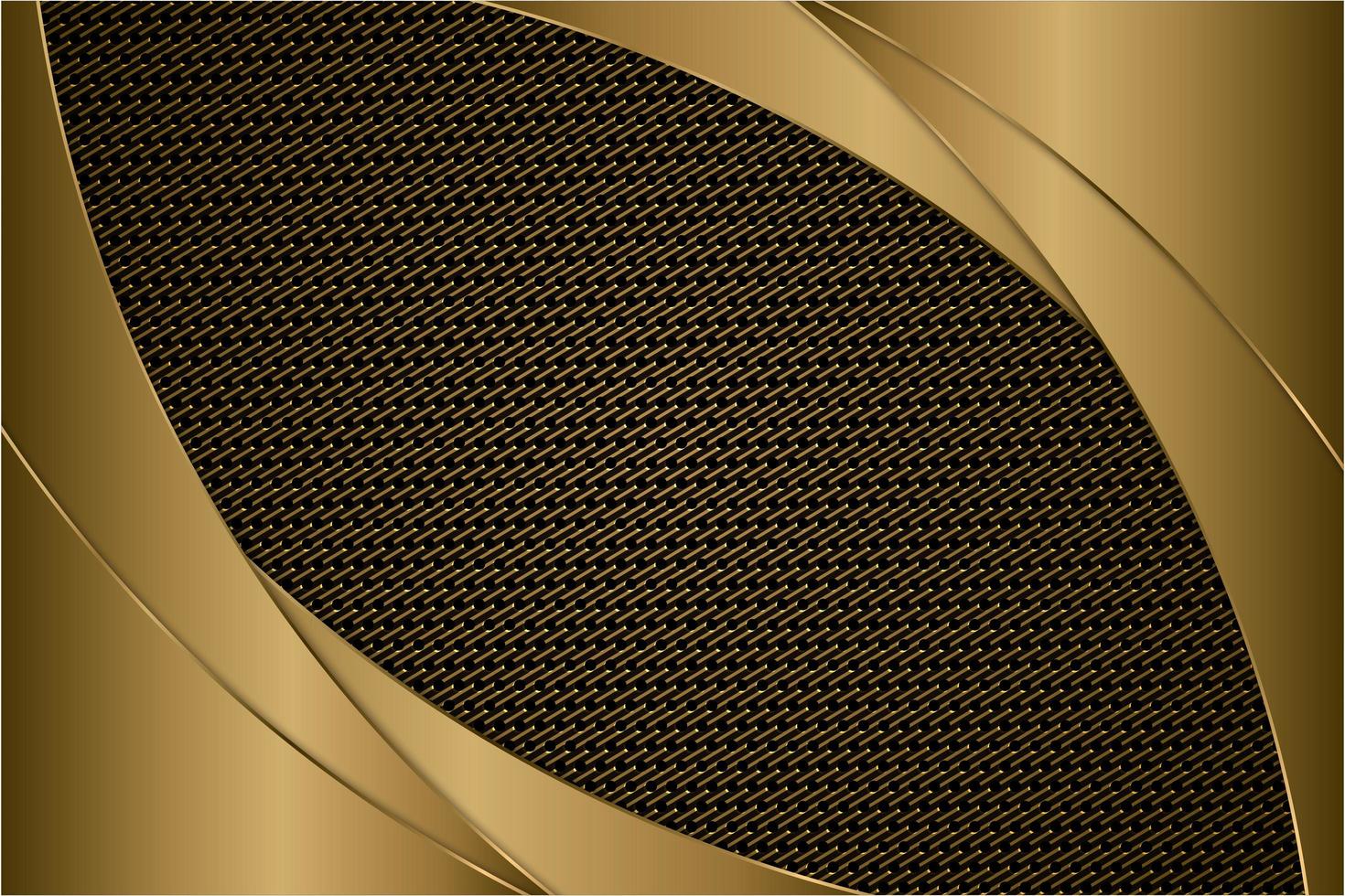 Paneles curvos de oro metálico con textura de fibra de carbono. vector