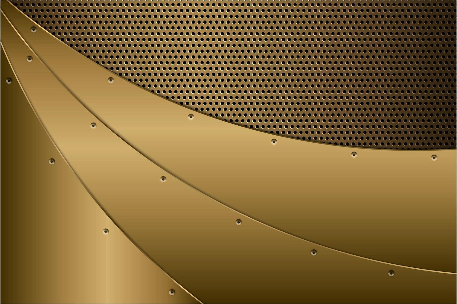 Metallic gold curve panels with perforated texture vector