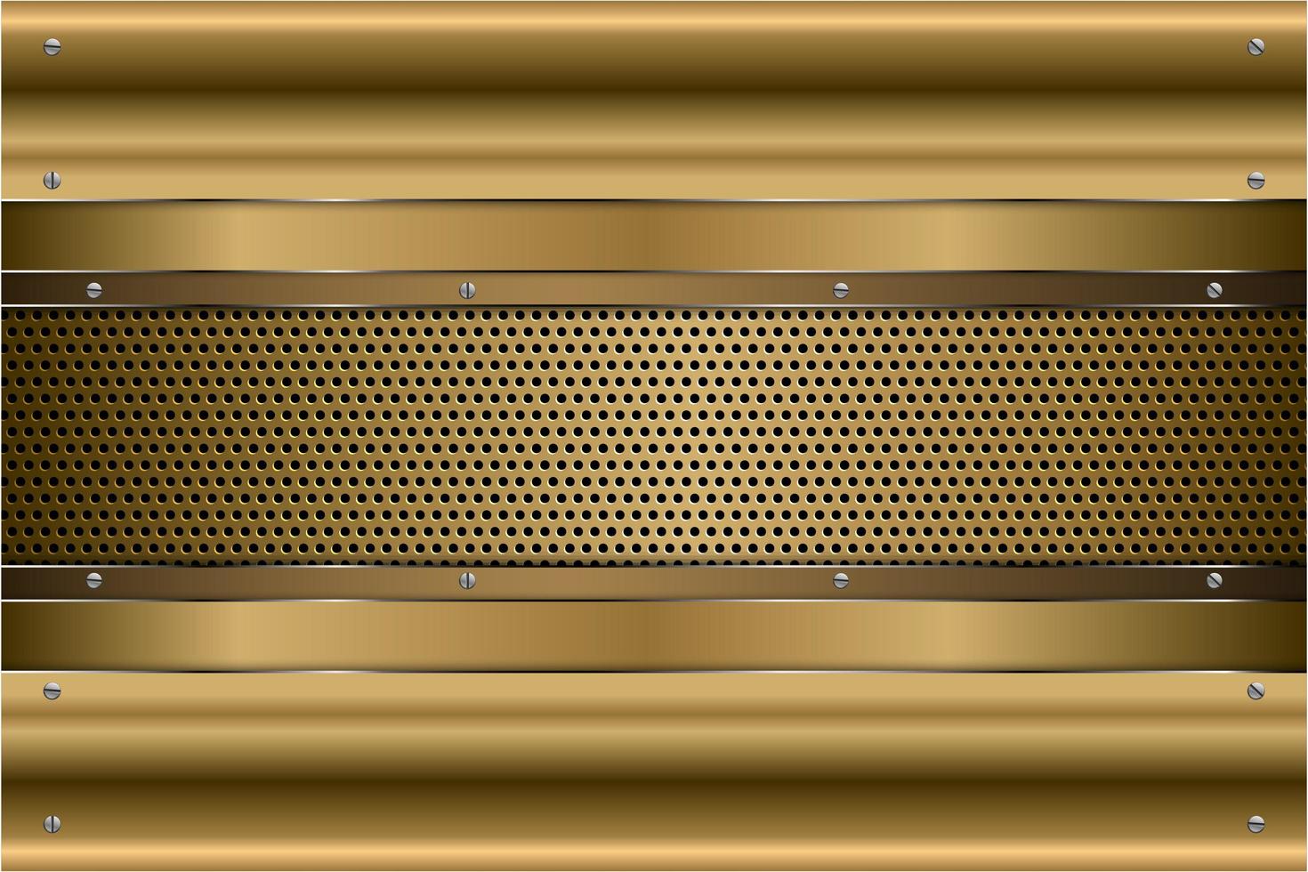 Metallic gold panels with screws on perforated texture vector