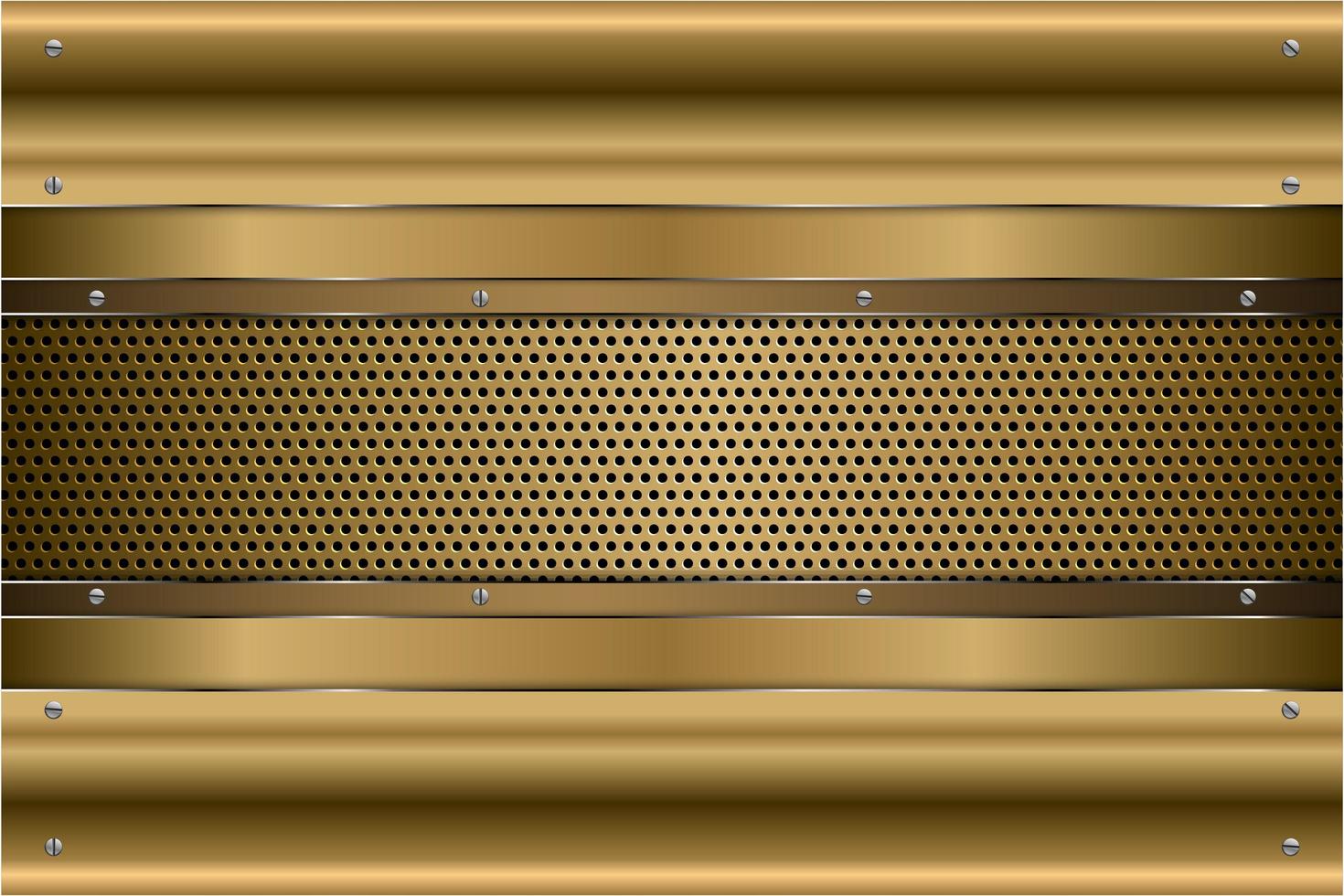 Metallic gold panels with screws on perforated texture vector