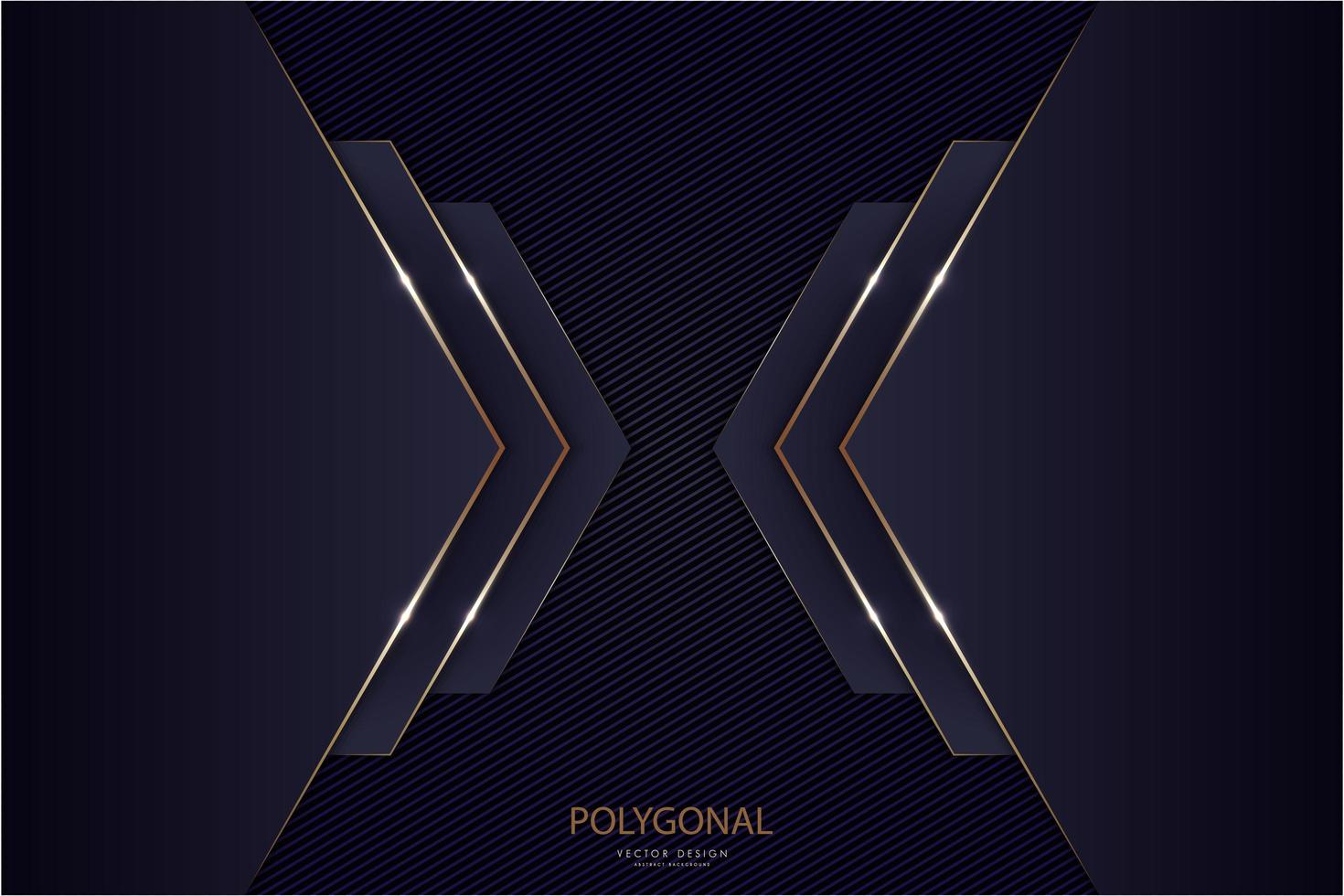 Metallic dark purple arrow panels with gold lines vector