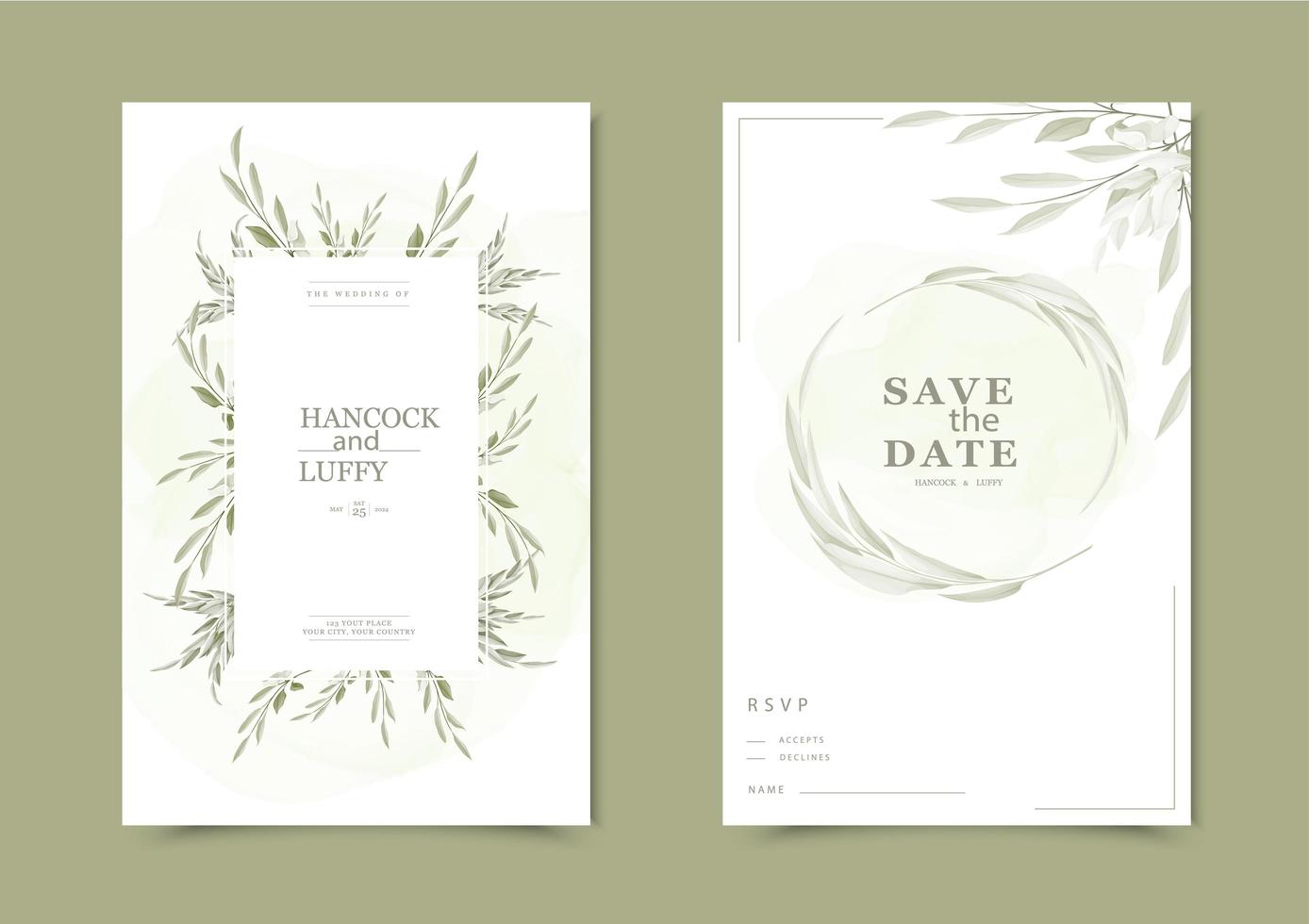 Floral wedding invitation card. vector