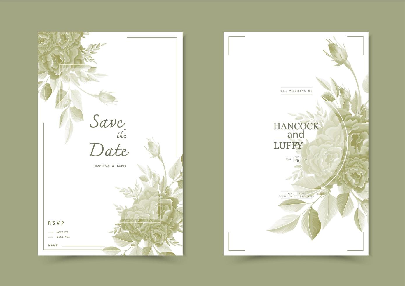 Floral wedding invitation card. vector