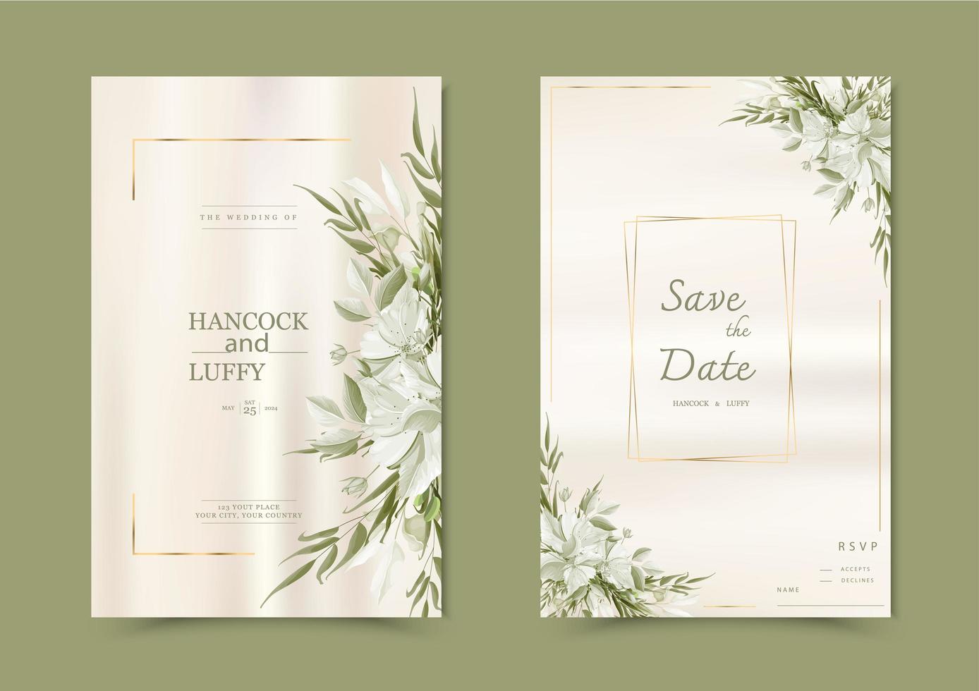 Floral wedding invitation card. vector