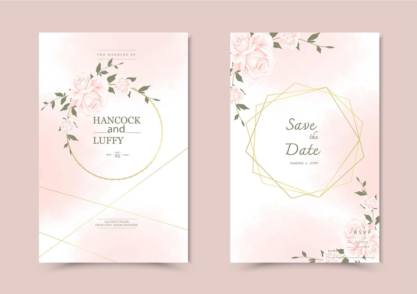 Floral wedding invitation card. vector