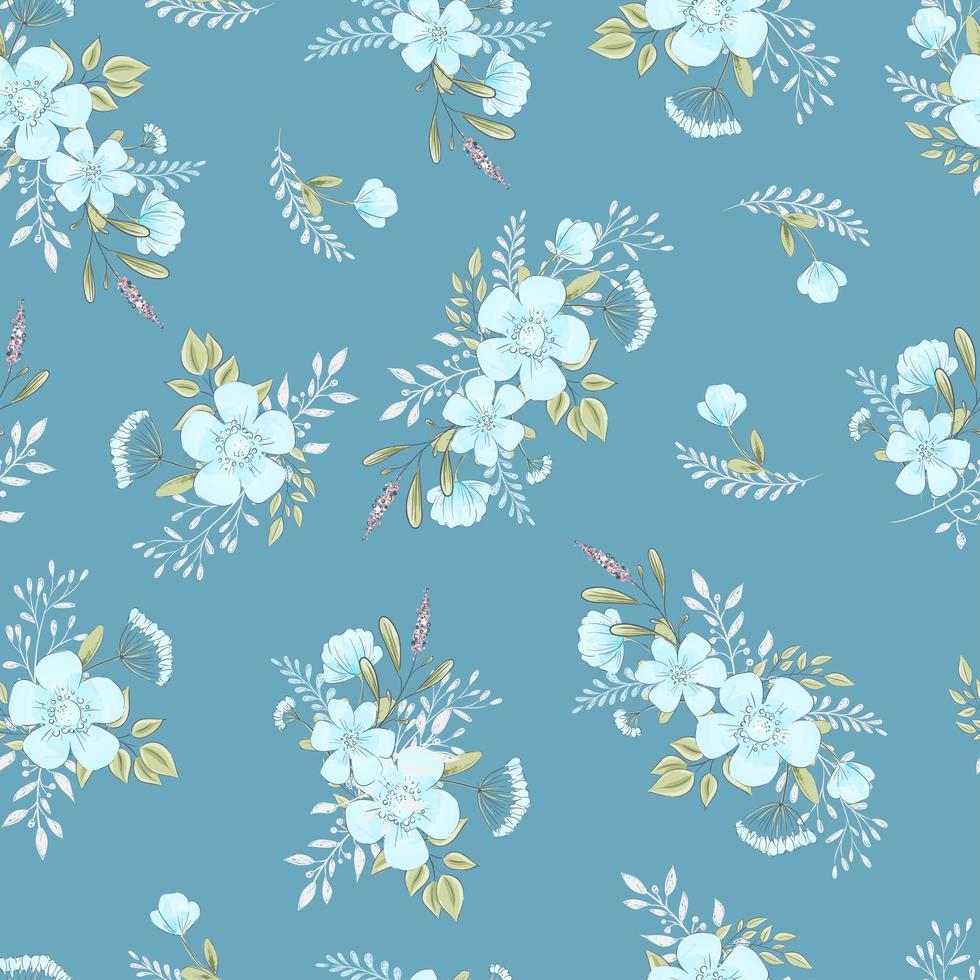 Wild flowers hand drawn seamless pattern vector