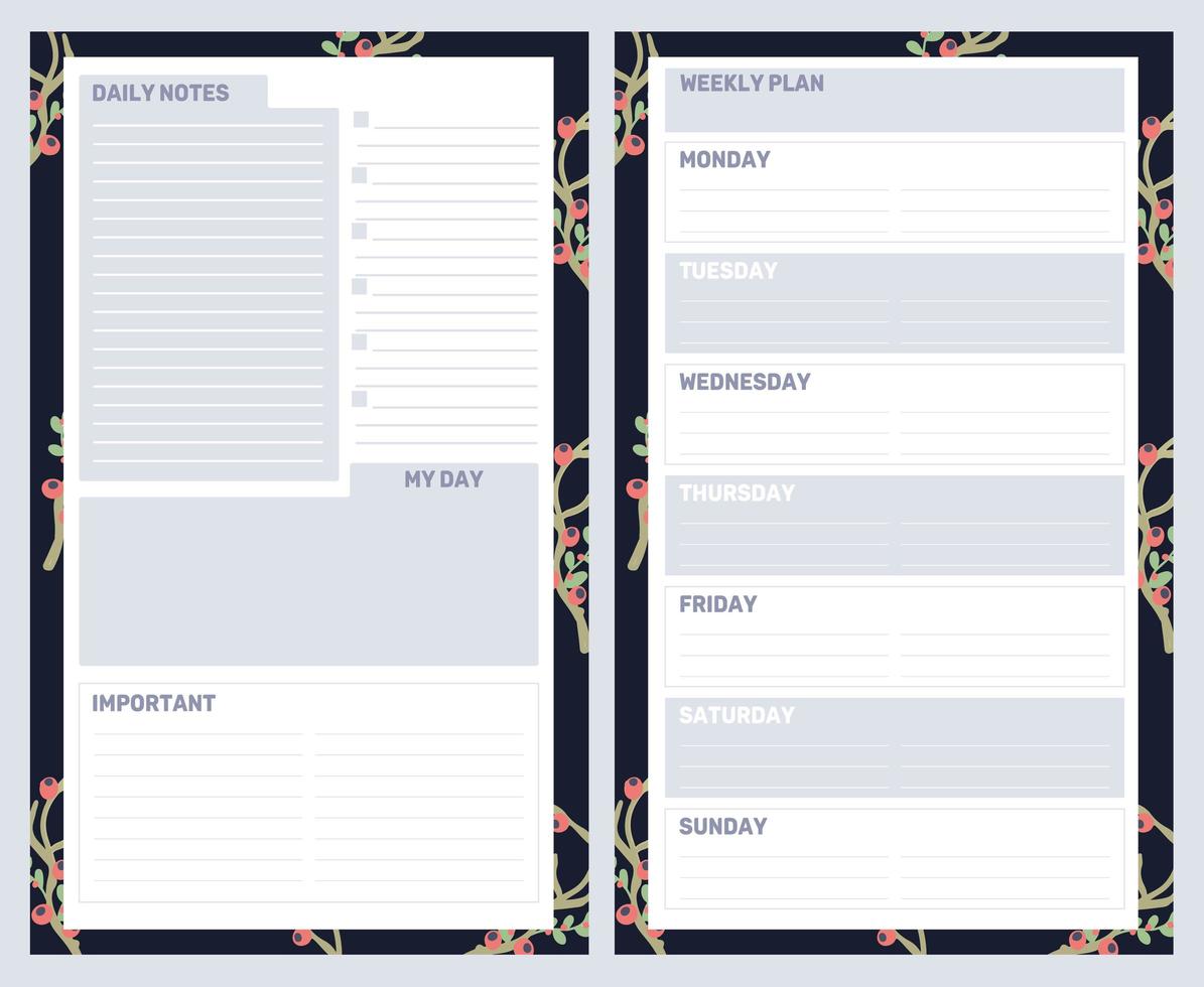 Christmas holiday planner, journal, notes set vector