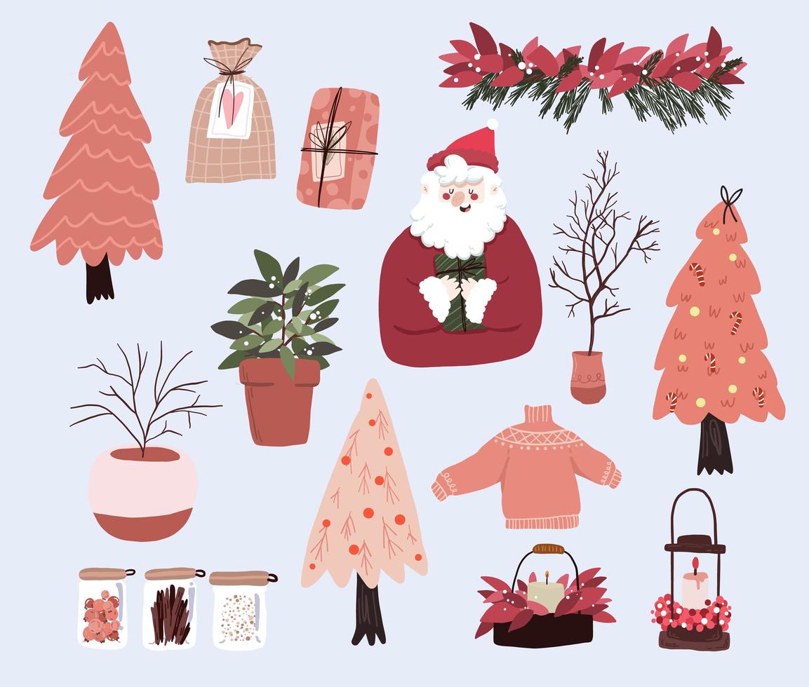 Christmas cute cartoon elements indoor decor set vector