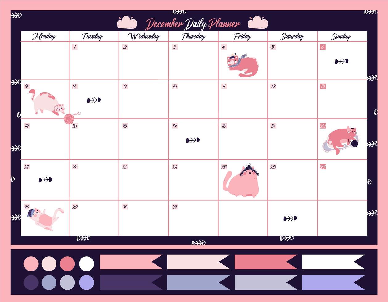 December weekly daily planner in Scandinavian style vector