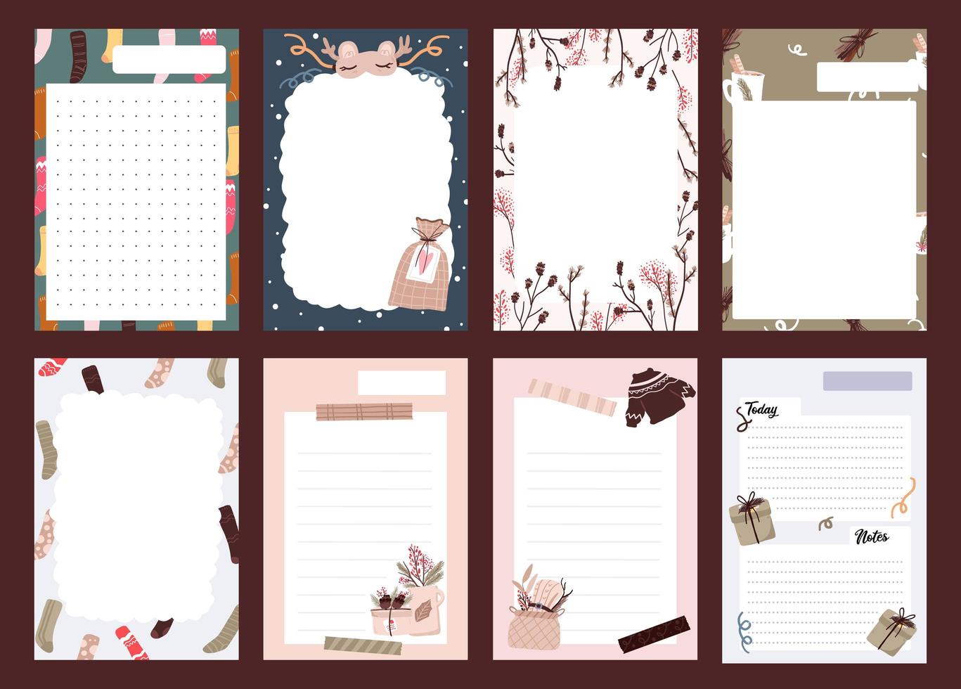 Christmas holiday sticker, journal, notes set vector