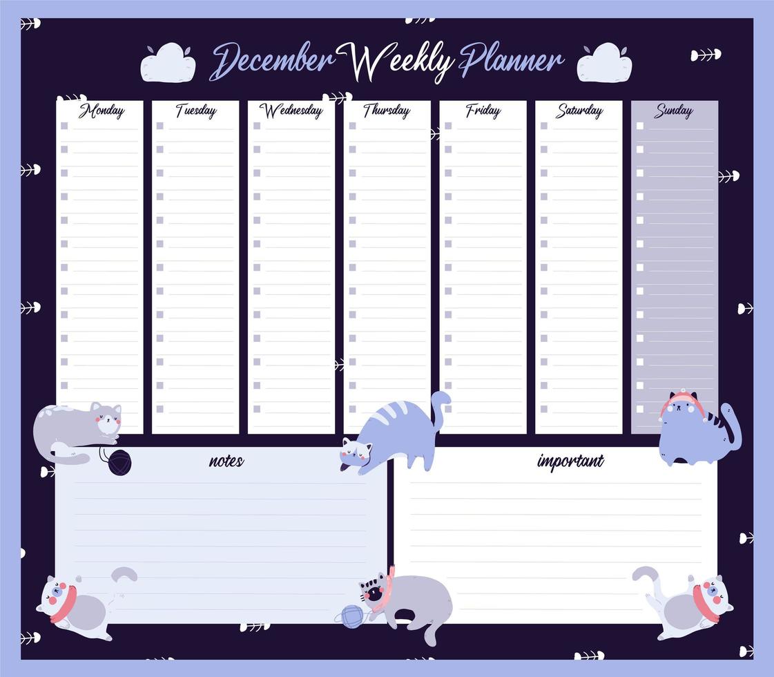 December weekly planner in Scandinavian style vector