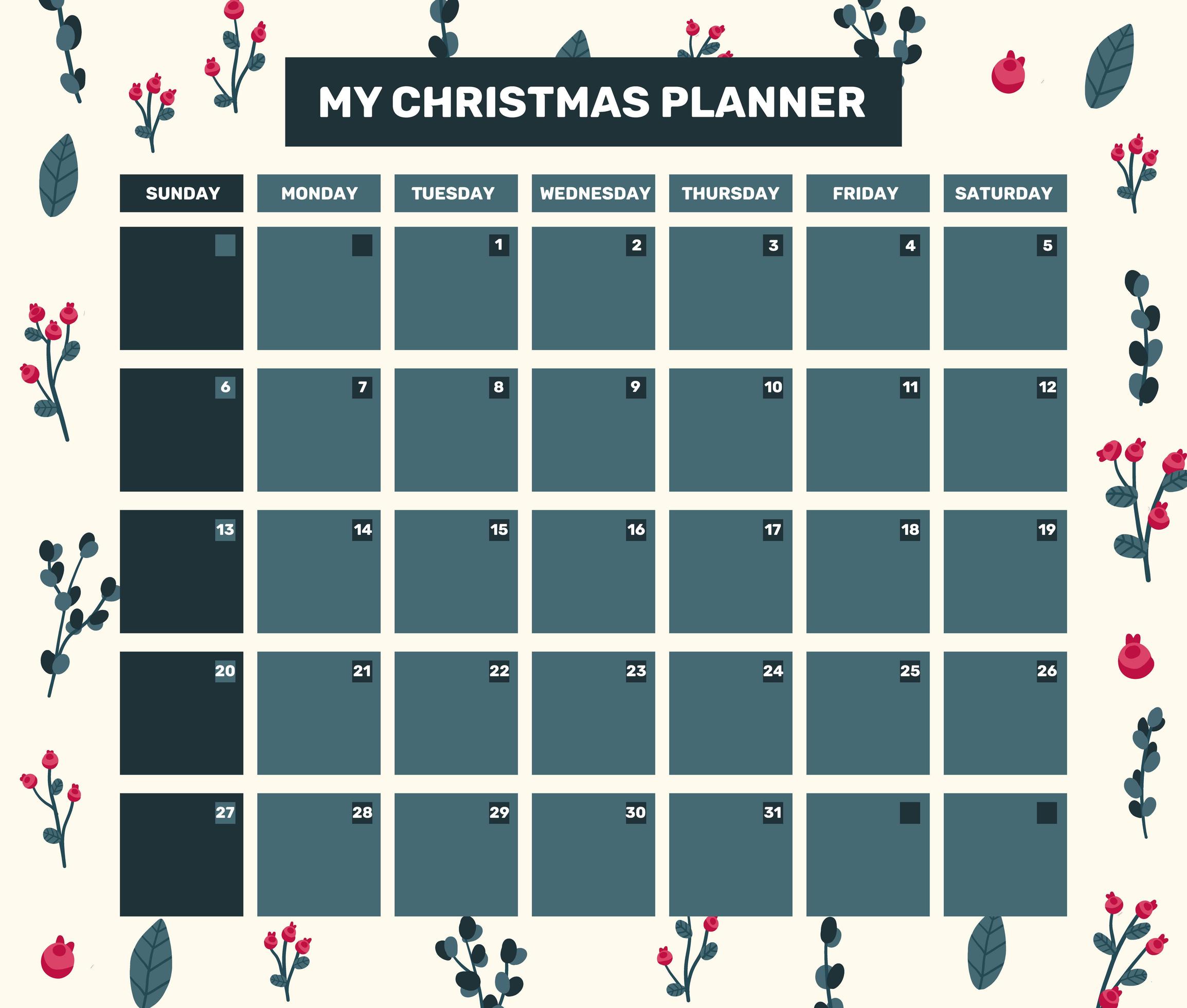 Christmas calendar planner for journal, notes 1642042 Vector Art at