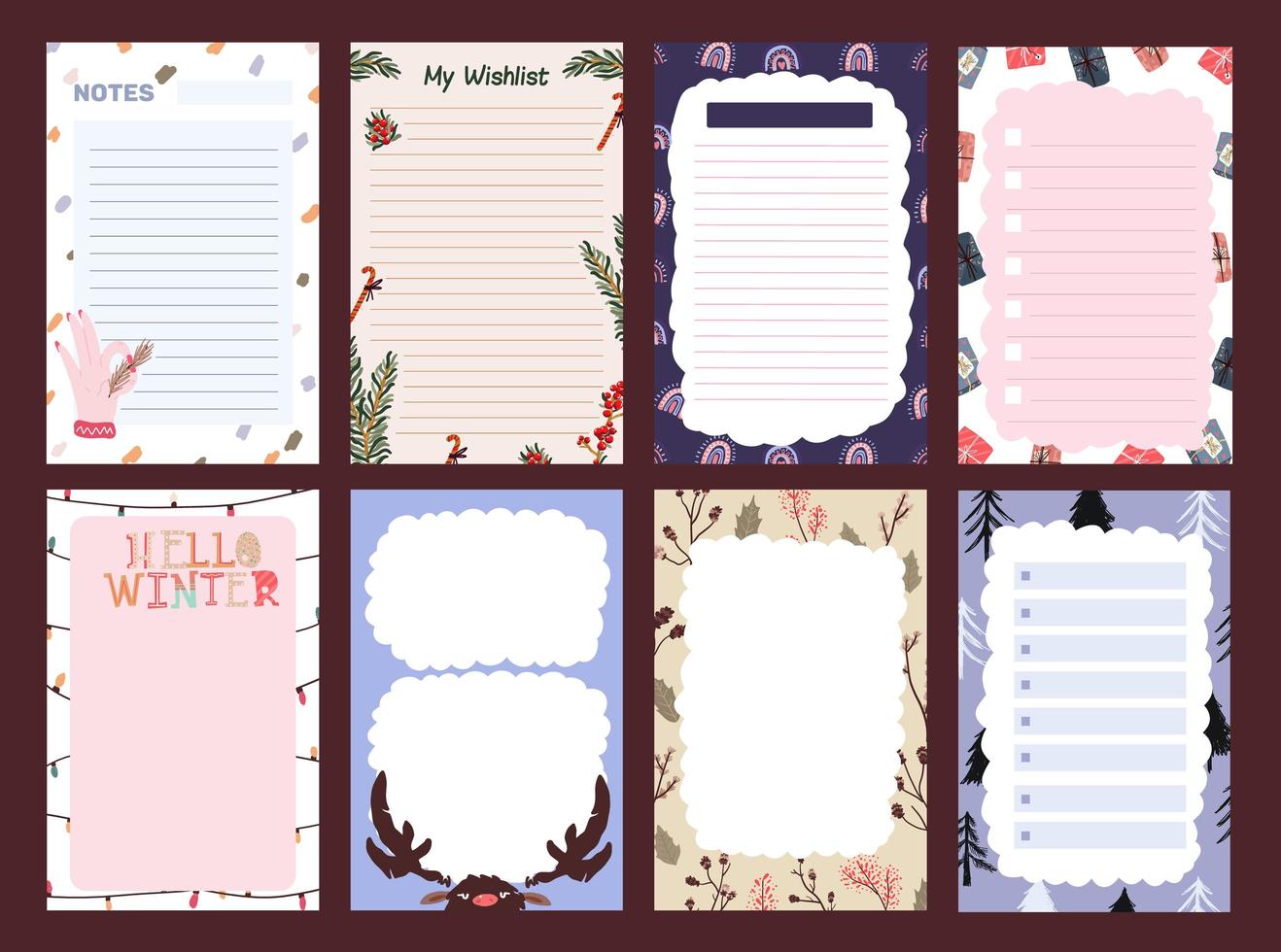 Christmas holiday sticker, journal, notes set vector