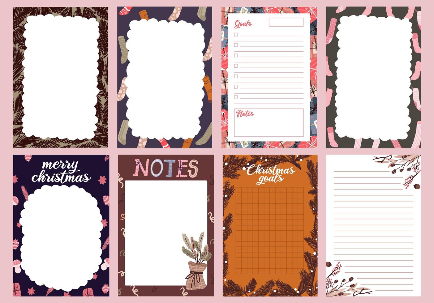 Christmas holiday sticker, journal, notes set vector