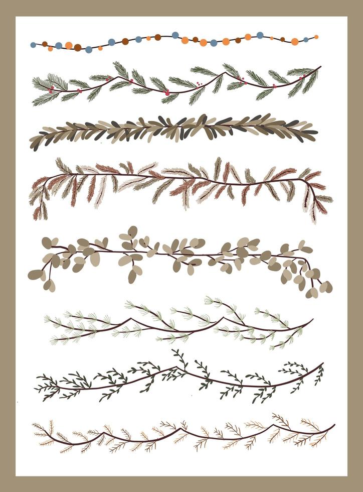 Christmas plants decor elements set vector