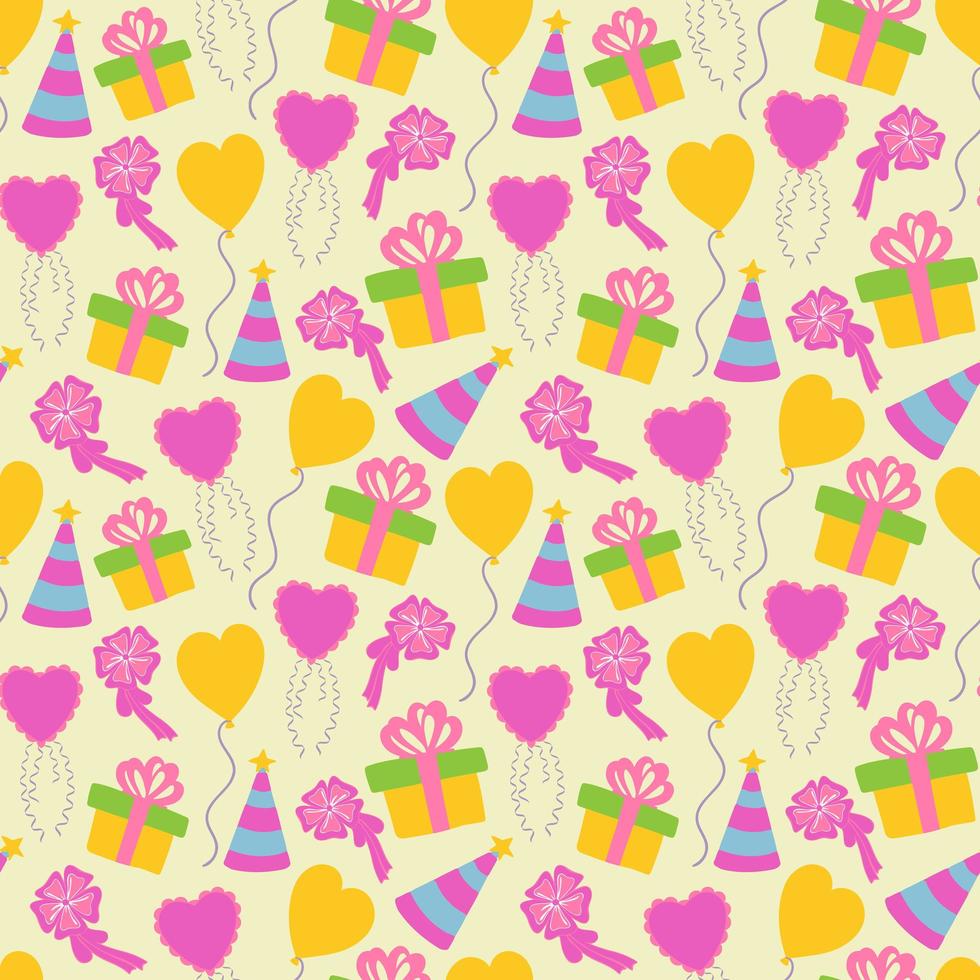 Seamless cute box cake and balloon background pattern vector