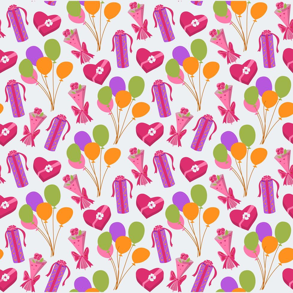 Seamless cute balloon and gifts background pattern vector