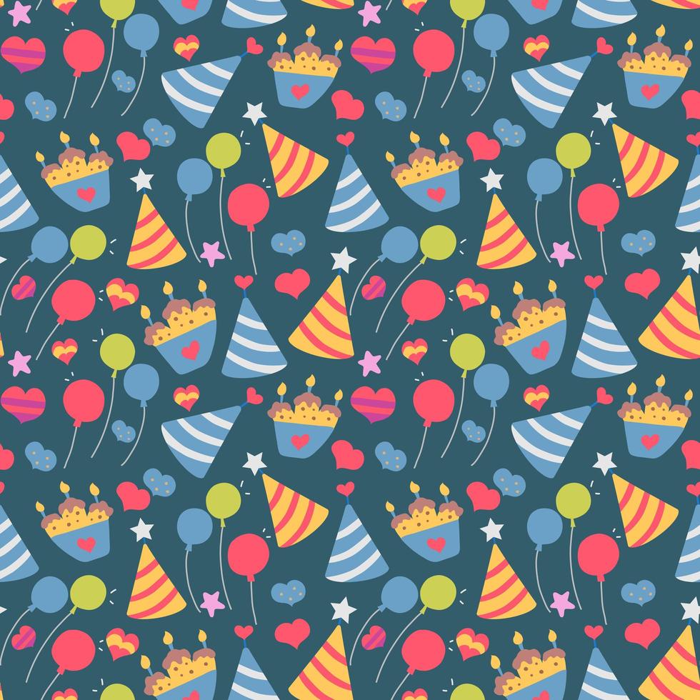 Seamless cute balloon and cake background pattern in vector