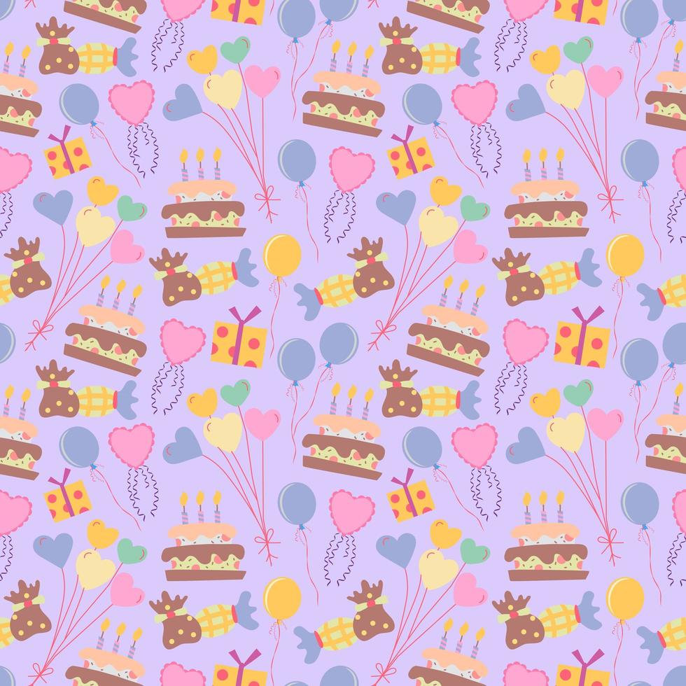 Seamless cute balloon and cake background pattern vector