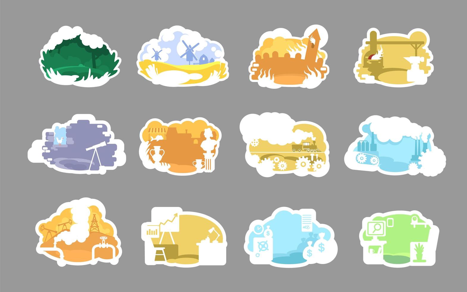 Historical landscapes badge set vector