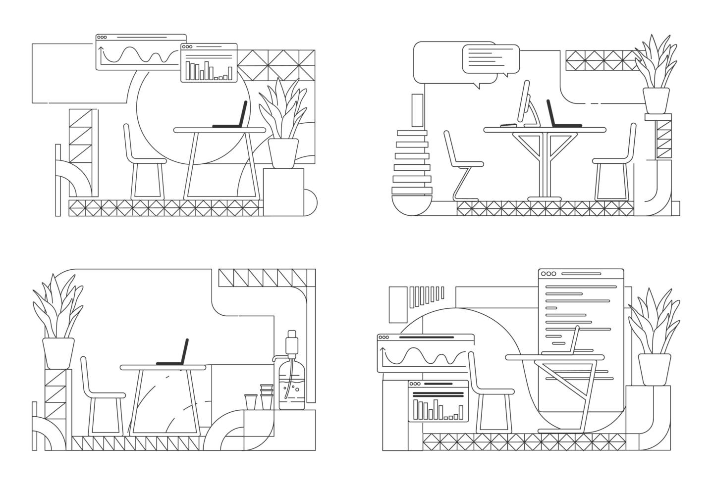 Esquema de diseños de interiores de oficinas modernas vector