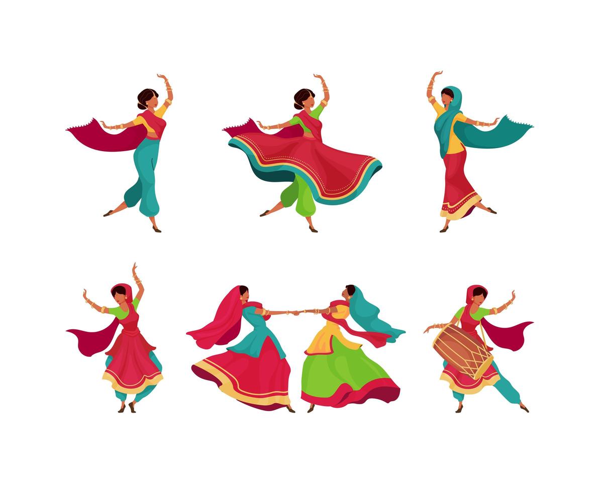 Indian holiday celebration characters set vector