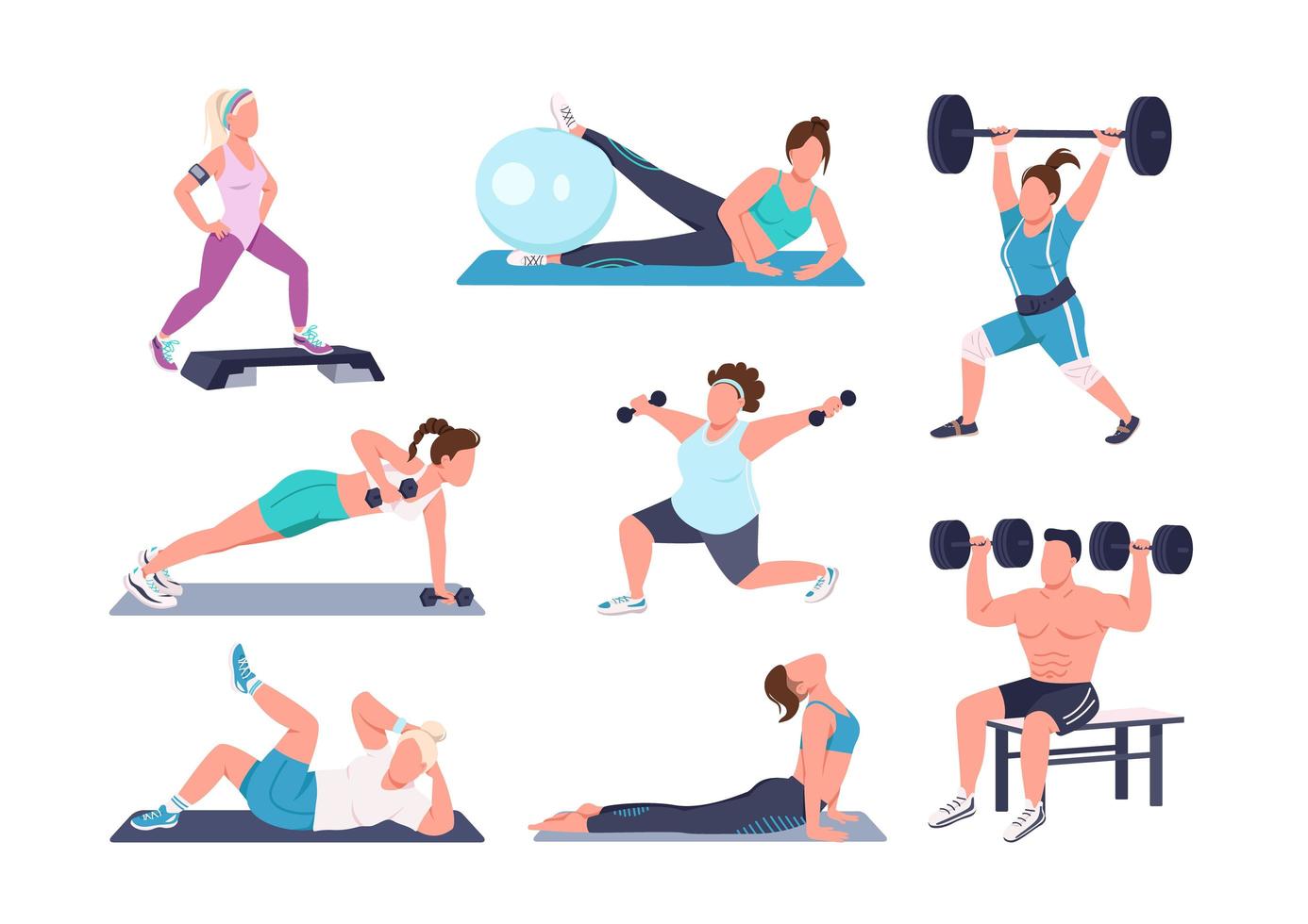 Working out people characters set vector